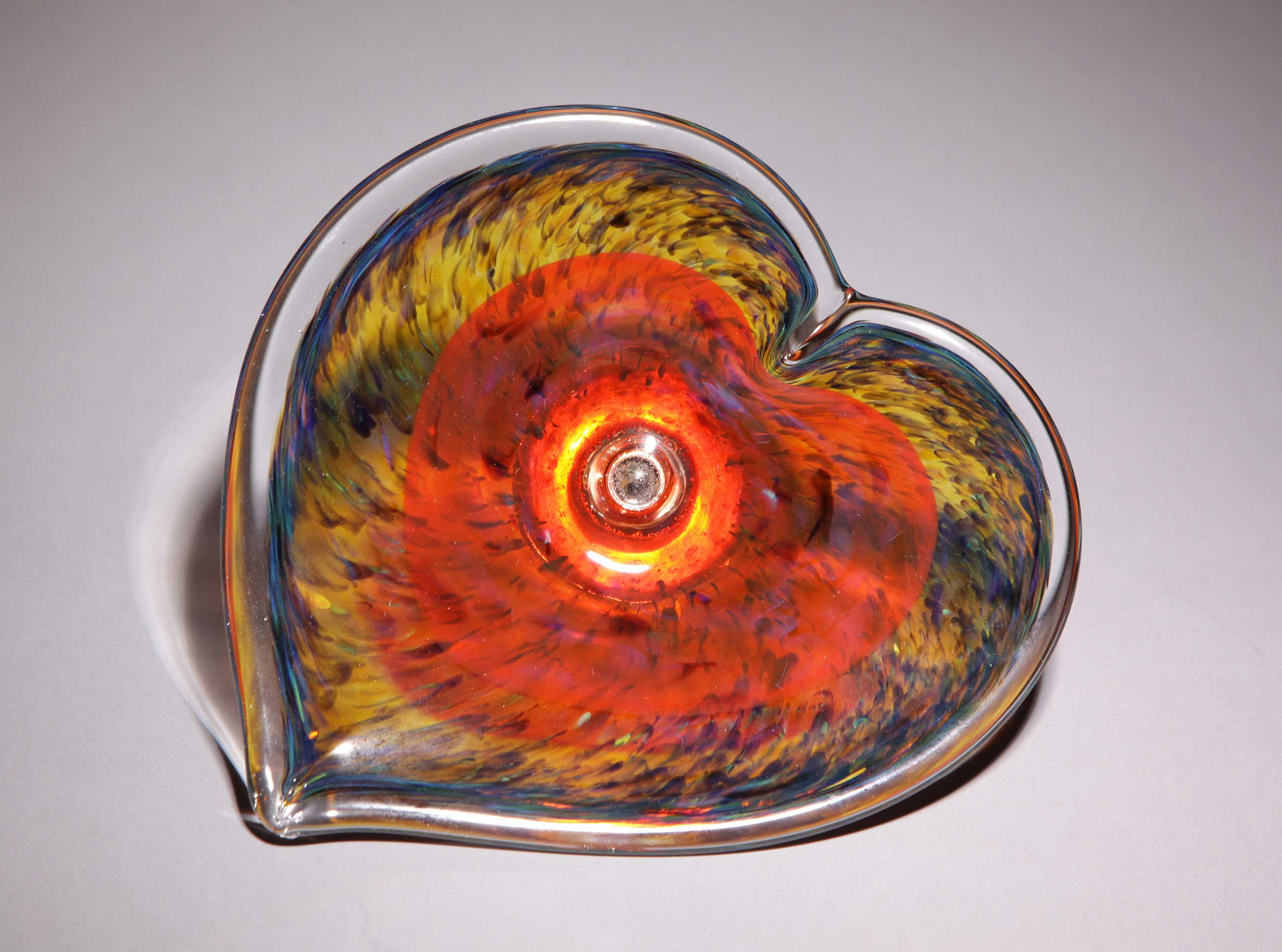 Birdbath Heart Orange Amber Ruby Speckles