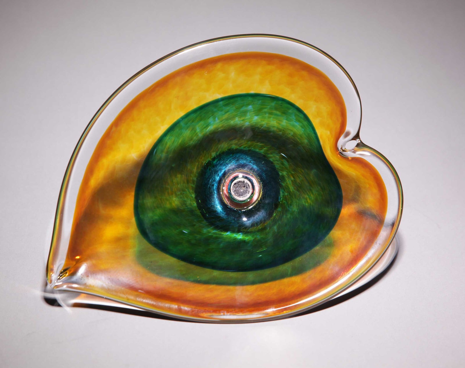 Birdbath Heart Amber Emerald Green