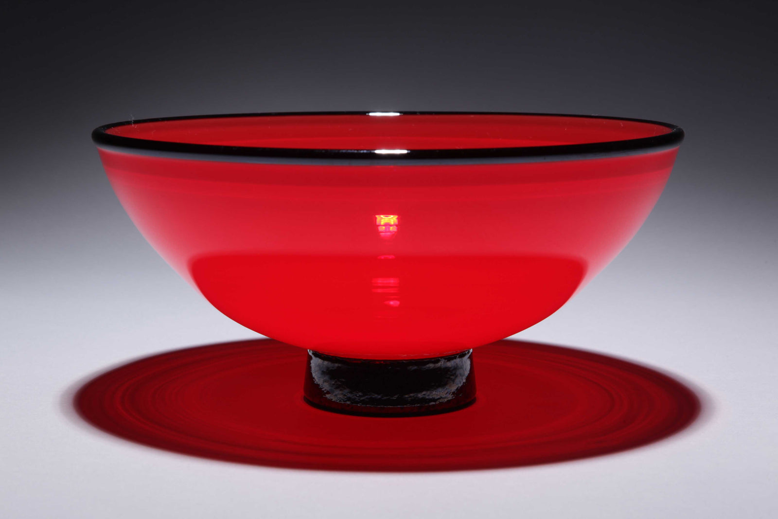 Bowl Opaque Red Black w Rim Foot