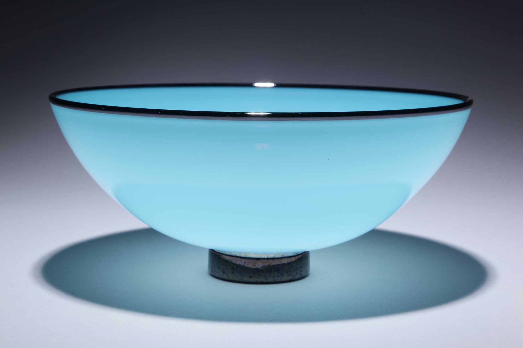 Bowl Opaque Turquoise w Black Rim Foot