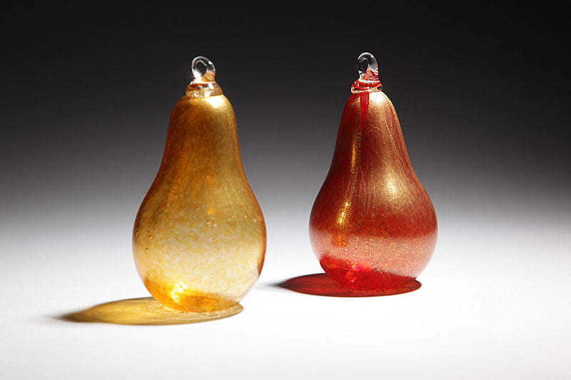 Ornament Pear Amber Gold Leaf