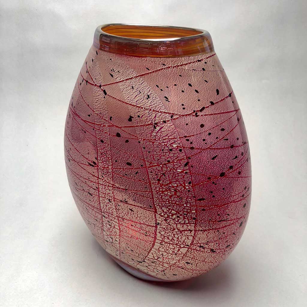 Ovoid Vase Red with Silver - Island Art Glass