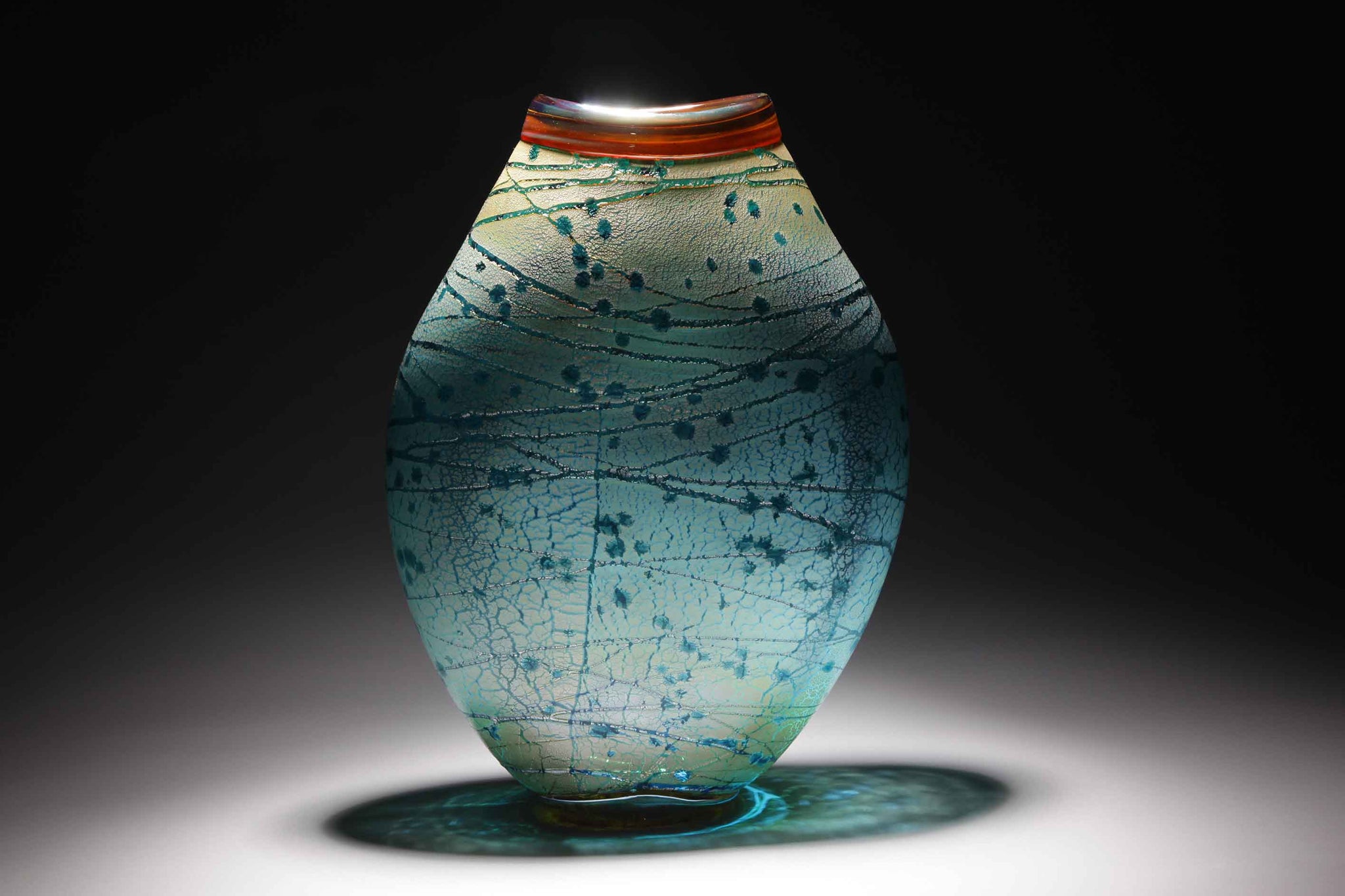 Ovoid Vase Teal with Silver - Island Art Glass